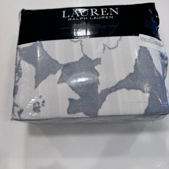 NEW! Ralph Lauren Eva Botanical Duvet Set 3 Pc. Queen Cream/Blue $420 - Picture 4 of 6